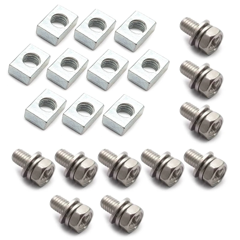 10 Sets M6 Scooter Battery Terminal Hexagonal Bolt & Square Nut Silver Steel