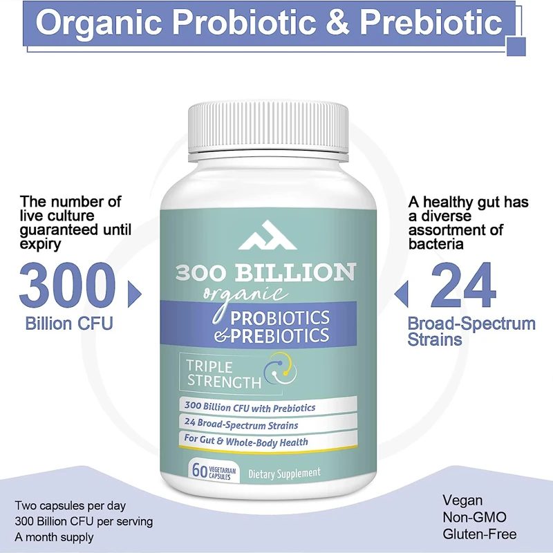 

300 Billion CFU of Male and Female Probiotics, 24 Strains of Probiotics Containing 15 Organic Herbs, Used for Overall Health