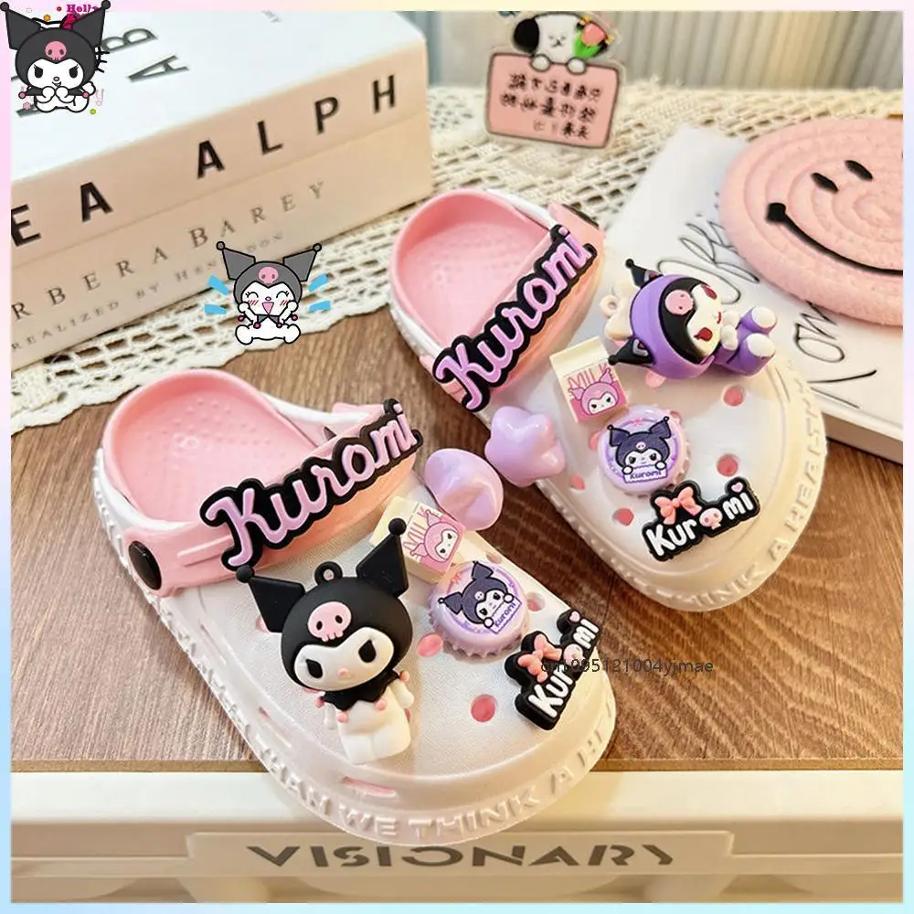 Sanrio sandalias para niña Kawaii Anime Kuromi zapatos para niños accesorios de dibujos animados zapatillas con agujeros antideslizantes ropa exterior regalo de verano para niñas