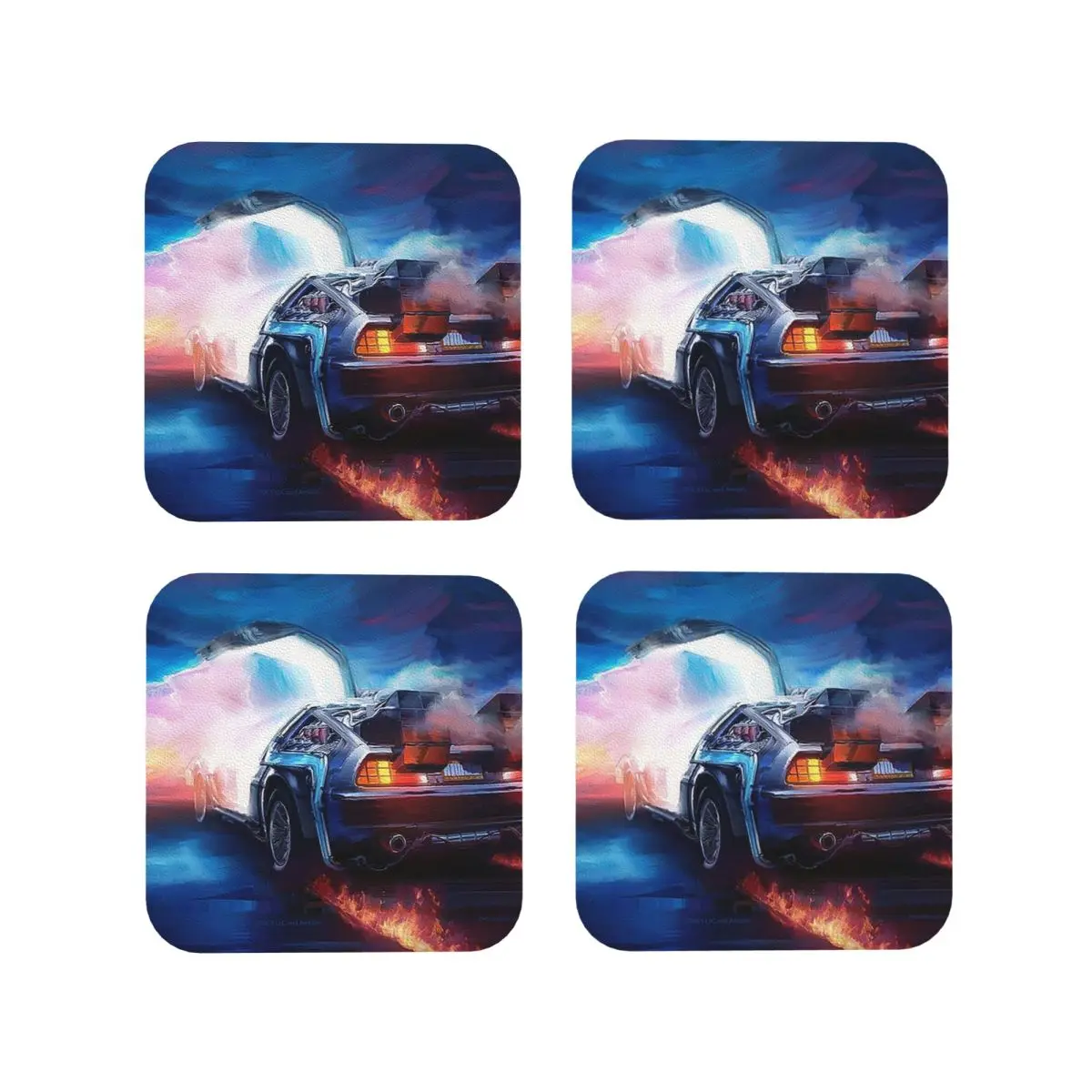 Back To The Future Delorean Time Machine Coasters Kitchen Placemats  Insulation Cup Coffee Mats  Tableware Pads Set of 4
