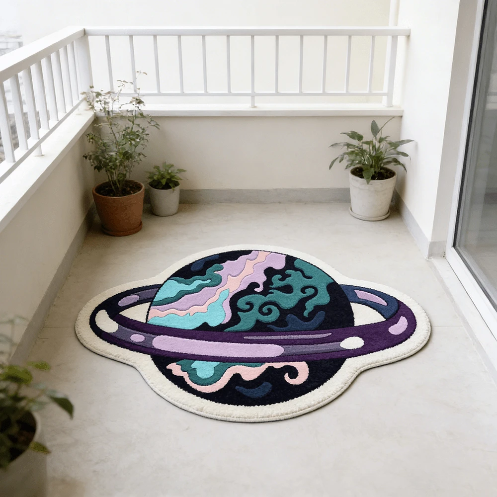 Unique Saturn Planet Shape Floor Rug Soft Plush Doormat Anti Slip Mat For Indoor Home Decor Space Lovers Present