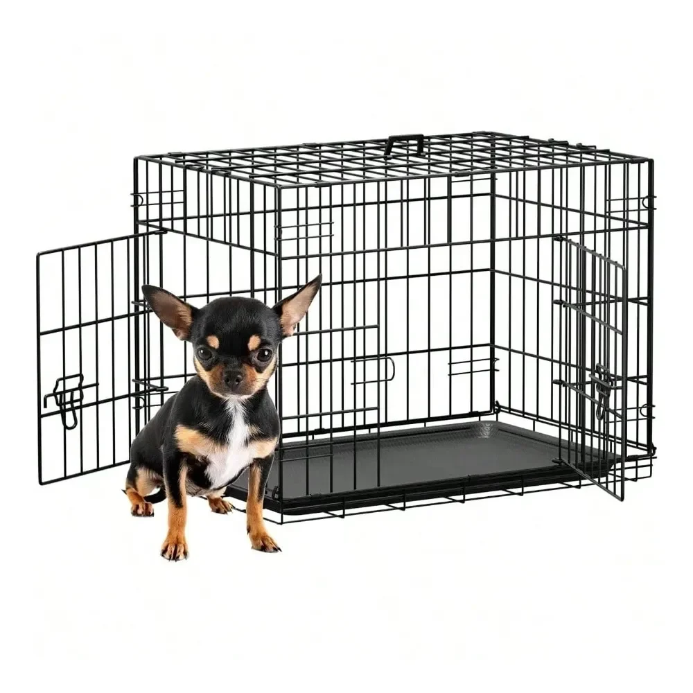 

Crate Small Dogs 18 Inch Folding Metal Wire Pet Cage Single Door Divider Panel Indoor Outdoor Kennel Leak Proof Plastic Tray, B
