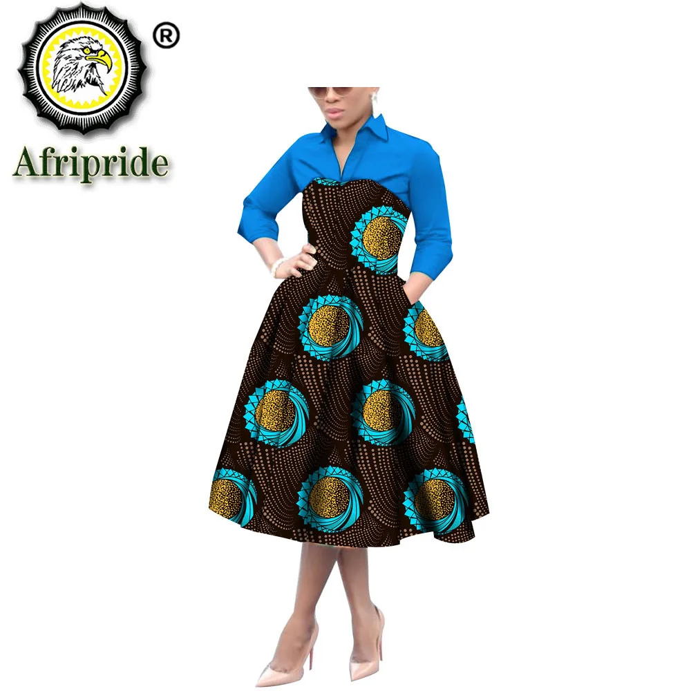 Abiti con stampa africana per donna dashiki outfit abito a camicia a trapezio con tasca party casual ankara wax batik afembde S1925109