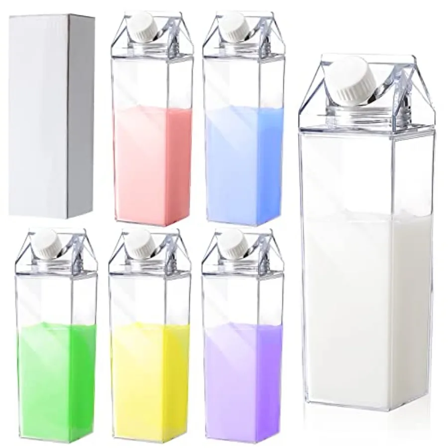 

17 oz Milk Carton Water Bottles Clear Plastic Milk Box Portable Reusable Square Juice Bottles for Outdoor Sports Travel Camping