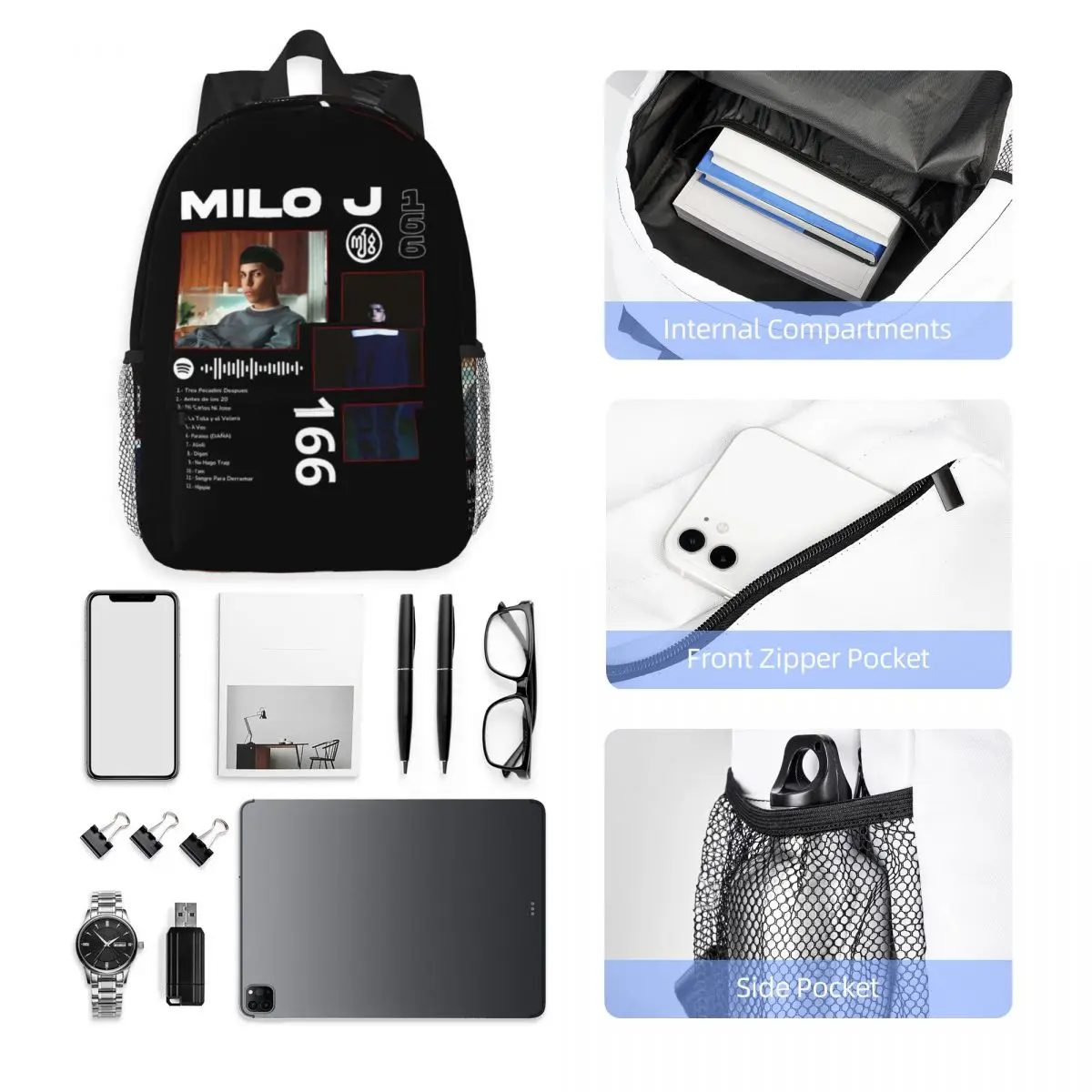 Rapper Milo J 166 Album Deluxe Backpack Student Boys Girls BookBag Men Women School Bag Computer Shoulder Bags