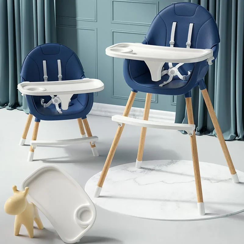 Chaise d'Alimentation Haute Multifonctionnelle, Table Queue et Chaises pour Bébé, Coussin en Cuir PU, Chaise de Salle à Manger Réglable pour Enfants