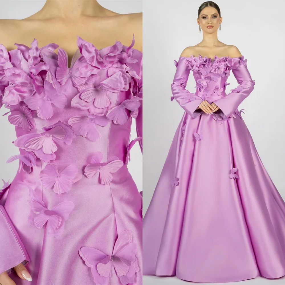 

Customized Charming Satin Evening Dress Exquisite Long Sleeves Homecoming Dresses Luxury Lace Up Back Special Occasion Gowns