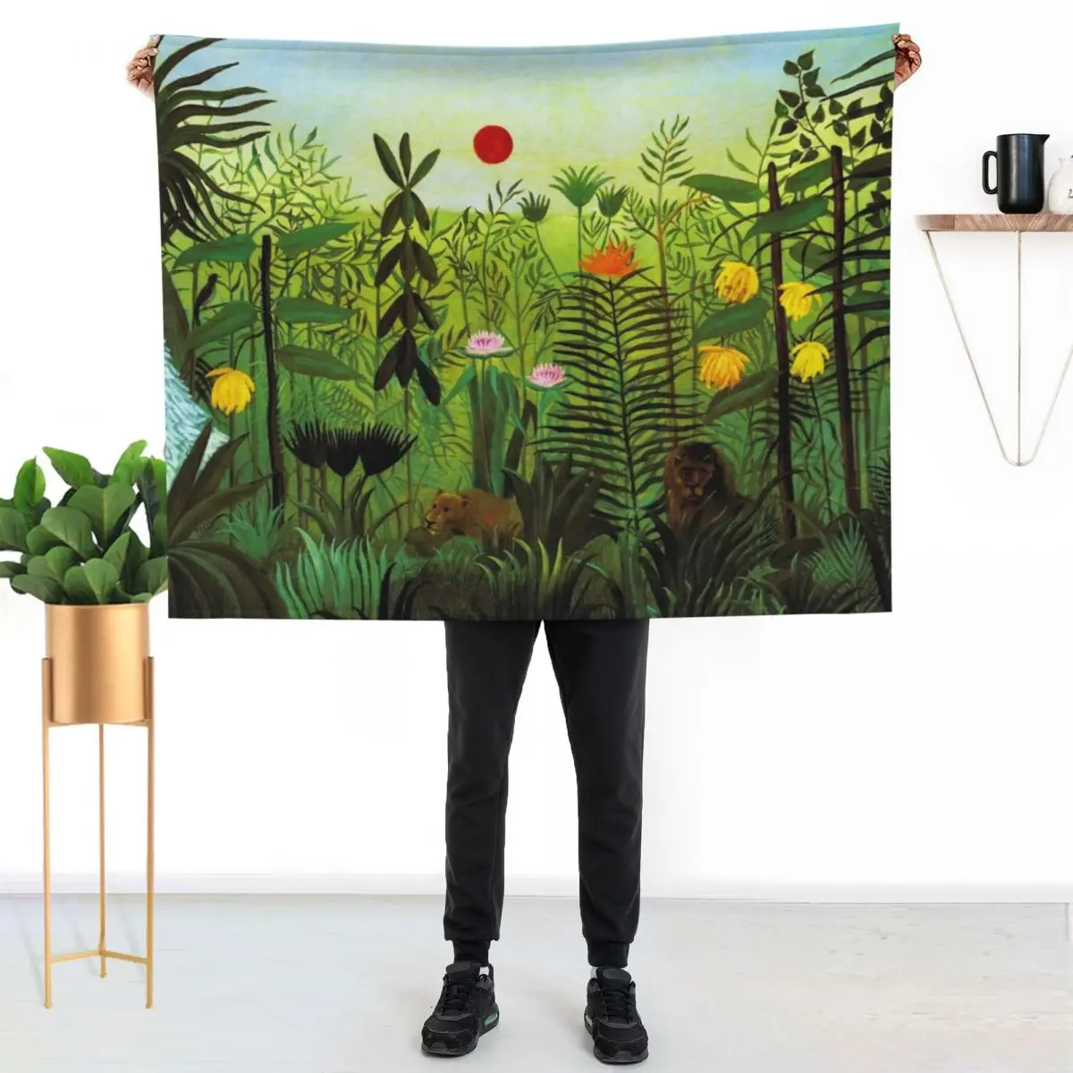Henri Rousseau Exotic Landscape with Lion and Lioness in Africa, 1903-1910 Throw Blanket Picnic Hairy Soft Blankets