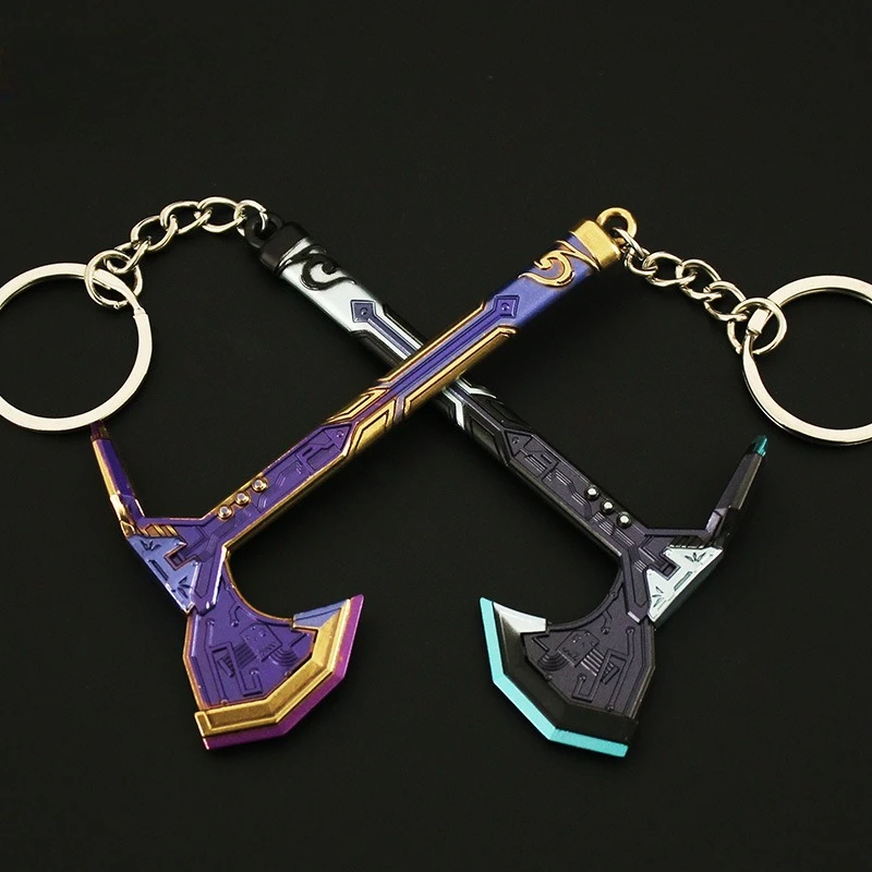 9cm/3.54in Valorant Western Future 게임 주변 장치 미니 테두리 시대 전투 도끼 장난감 키 체인 펜던트 장식 소년을위한 수공예품