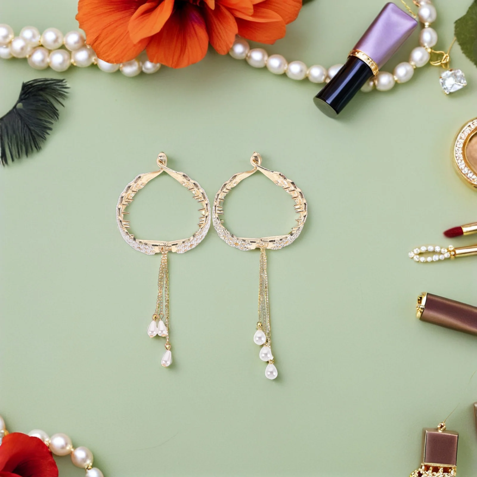 

2Pcs Water Drill Pearl Rhinestone Claw Hair Clip Large Ponytail Holder Glamorous Hair Clips for Women Ponytail Clip