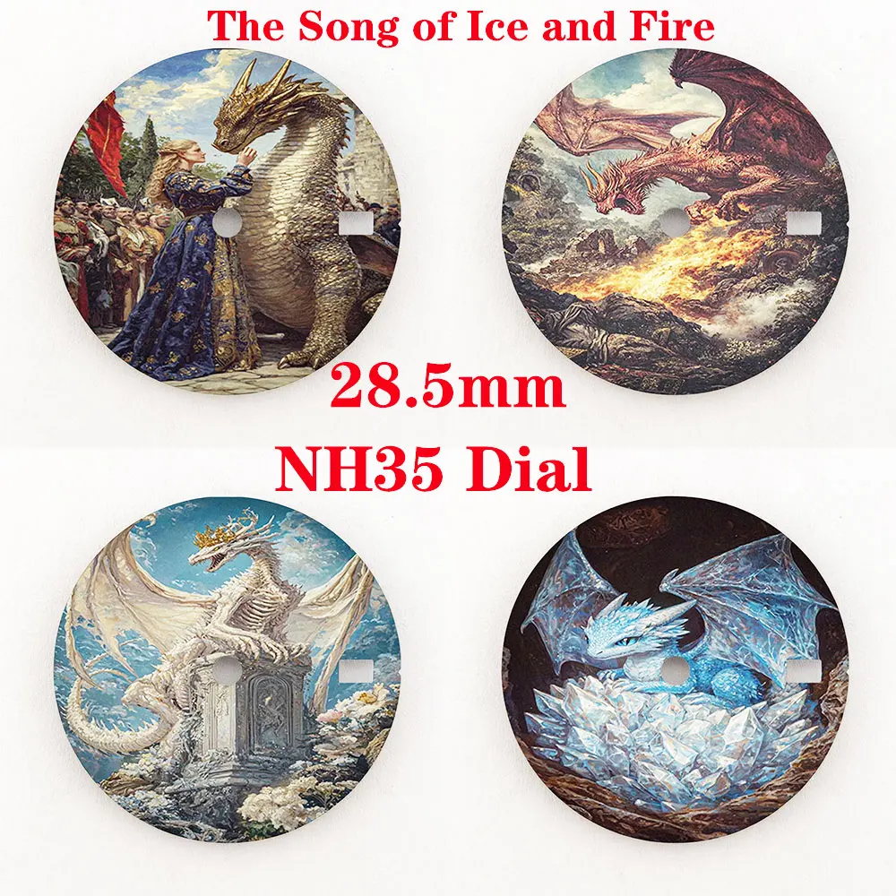 

The 28.5mm Dragon element NH35 dial creative color-printed series dial is suitable for NH35/36 movement watch accessories