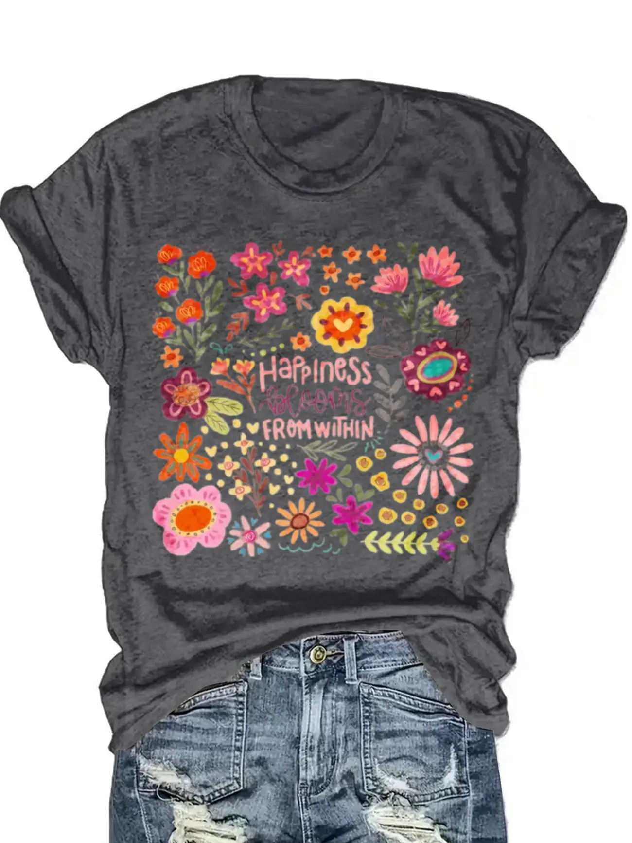 

Plus size women's short sleeve T-shirt Floral Happiness Pattern Design Print breathable fabric summer outfits women's clothing