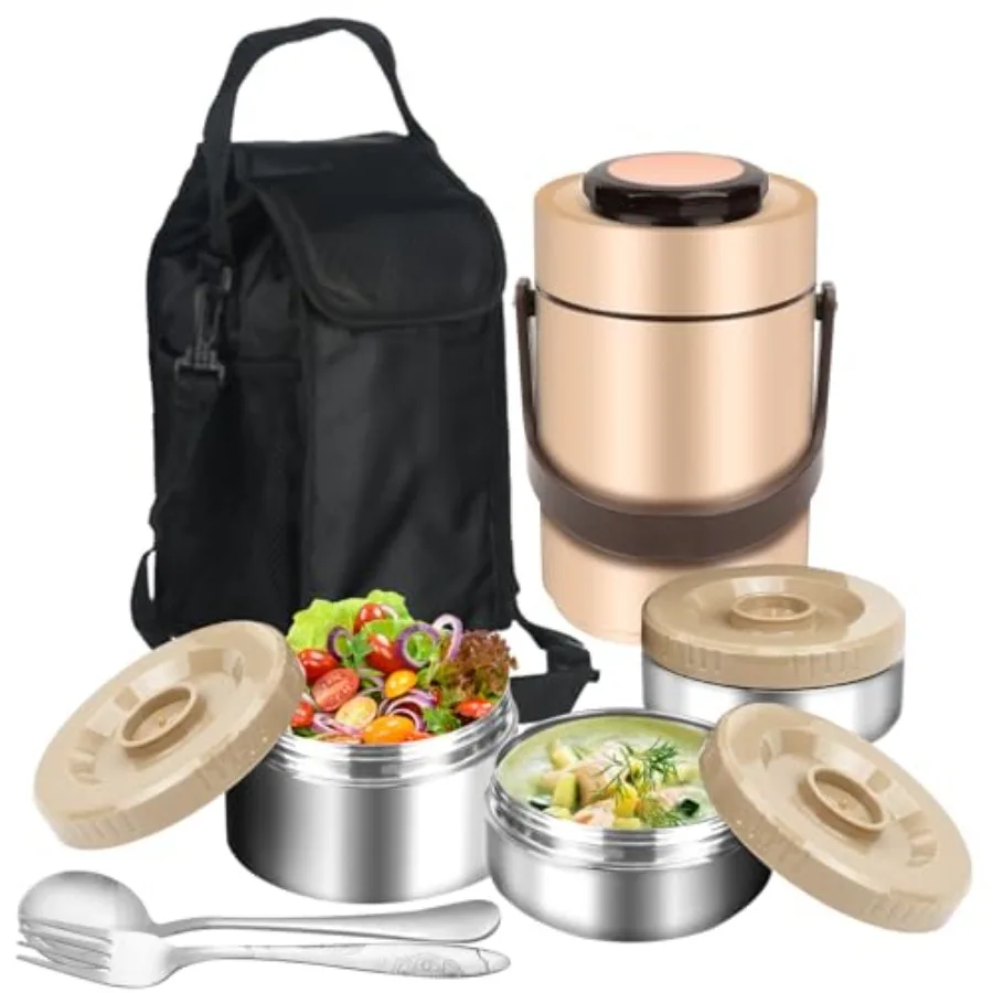 

3-Layer Insulated Lunch Box for Men, Adult Soup Thermos, Leakproof Insulated Hot Food Jar Container, Stainless Steel Thermal Be