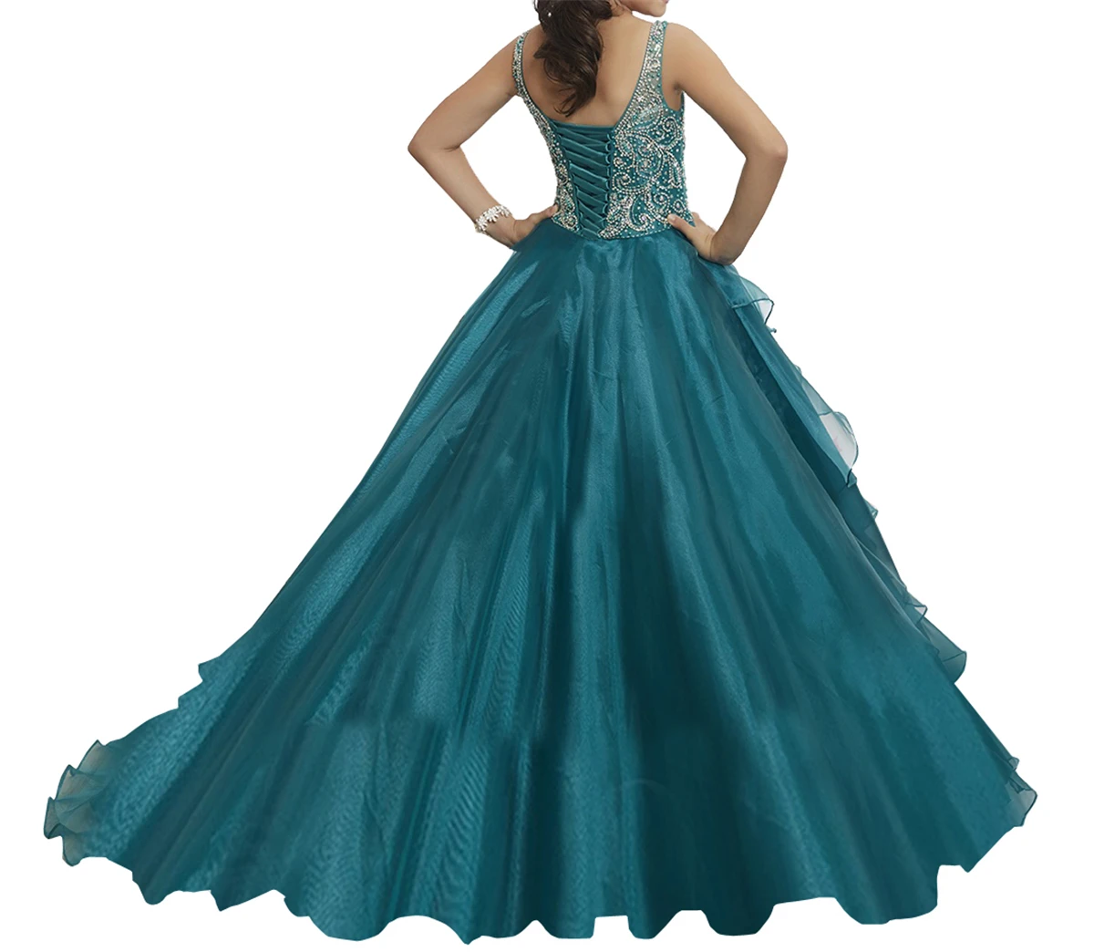 Cswdocy Crystal Fully Beaded Bodice Pageant Dress Lace Up Back Side Ruffle Flower Girl Dress For Wedding Birthday Formal Pageant