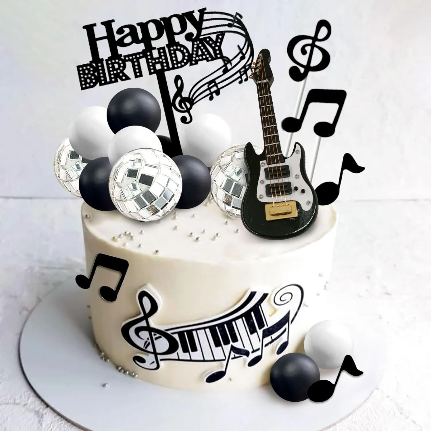 Gitarren-Kuchenaufsätze Rock-Musik-Kuchenaufsatz Noten-Kugeln Kuchendekorationen für Musiker-Geburtstagsparty Rock-Themenparty – Detail 13