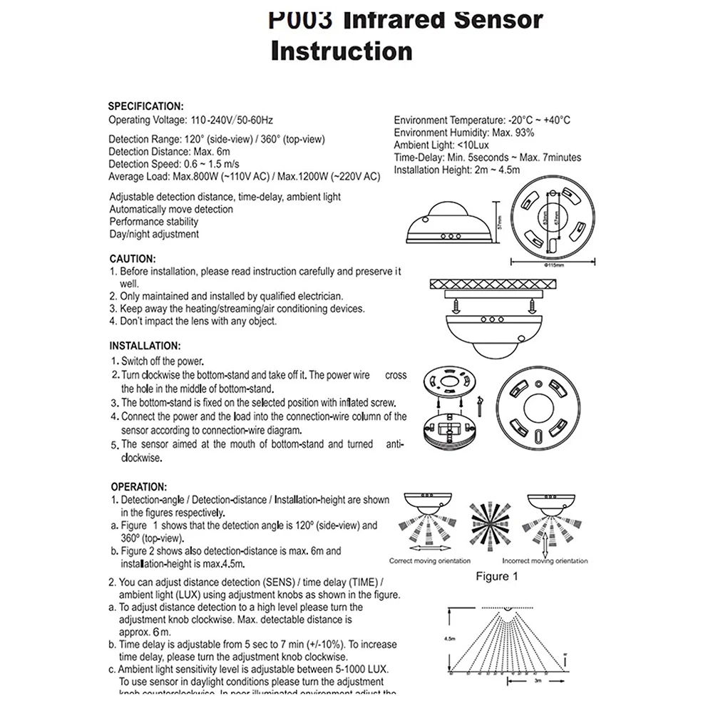 FULL-Motion Detector LED Light Human Motion Infrared Detector 360 Degree Ceiling Installation Corridor Bathroom Ceiling