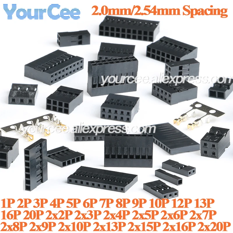 20pcs/10pcs 2.54mm 2.0mm Double Dupont Head Connector Female Housing Plastic Shell 2P/3P/4P/5P/6P/7P/8P/9P/10P/13P/15P/16P/20P