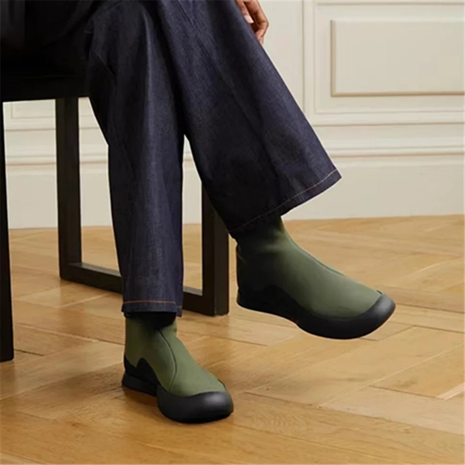 The Zipped Boots For Women In Silk High Black Quality Round Toe Ankle Boots New Green Versatile Hip-hop Platform Boots