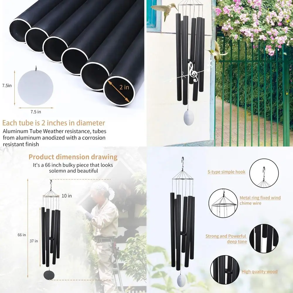 

66-inch Outdoor Deep Tone Wind Chimes for Memorial Sympathy, Tuned Tubes, Ideal for Patio, Balcony, Garden, Yard, Home Decor
