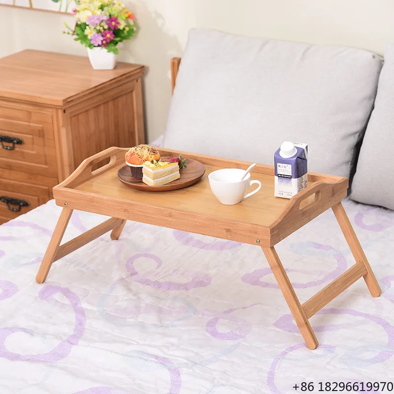 Portable Multi-functional Foldable Modern Bamboo Computer Table Tray with Handle Feet Single Tier for Tools Living Room Desk