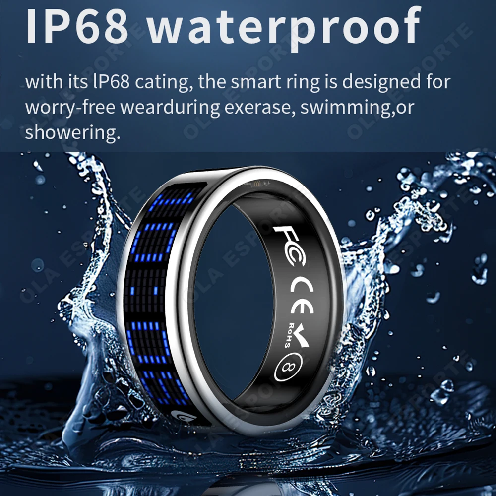 2025 Smart Ring Männer Frauen LED Dynamische Anzeige Herzfrequenz Blut Sauerstoff Überwachung 5 ATM Wasserdicht Multi Sport Modi geschenke