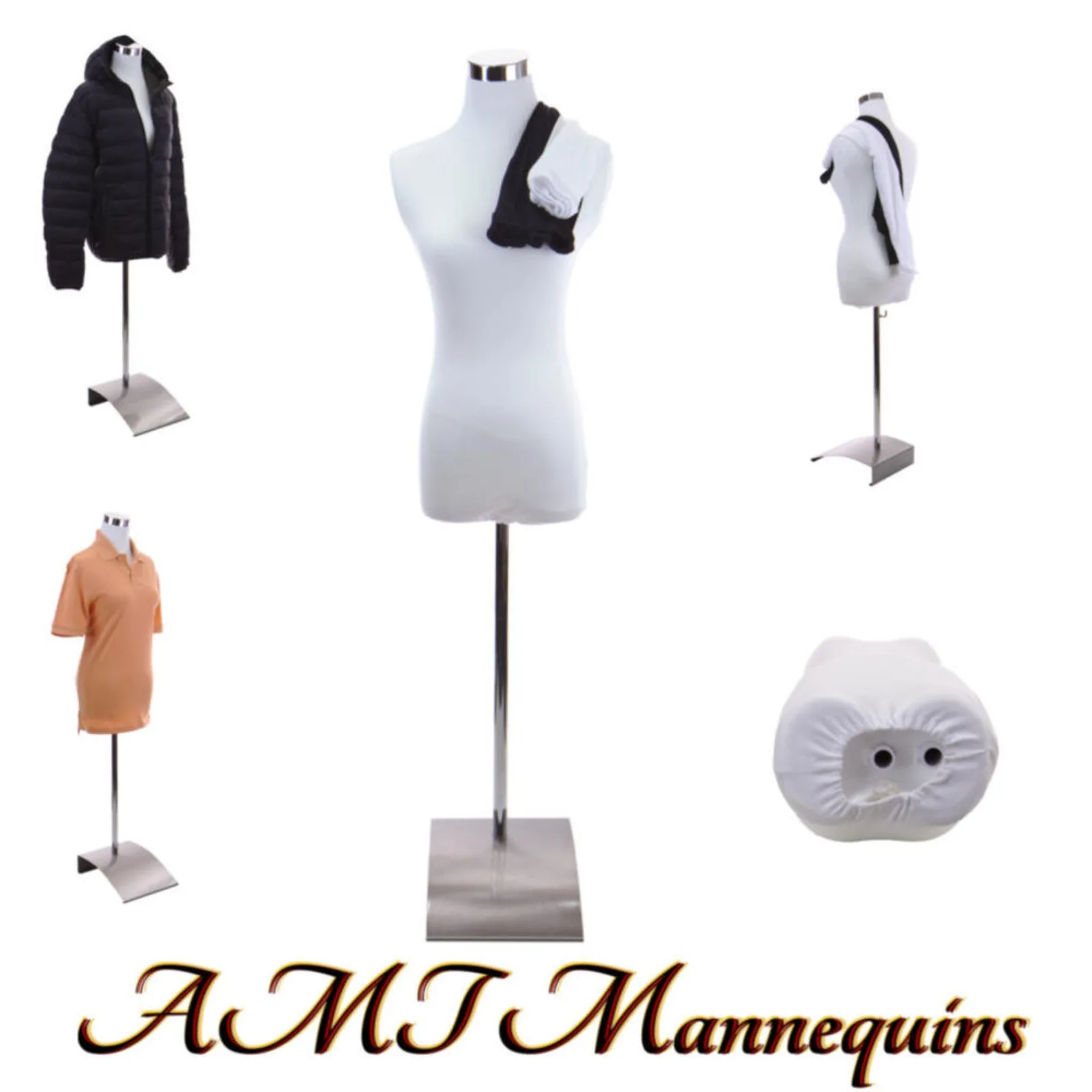 Female mannequin for pants,Dress form+2 nylon covers+Round stand, White torso-P5 United States