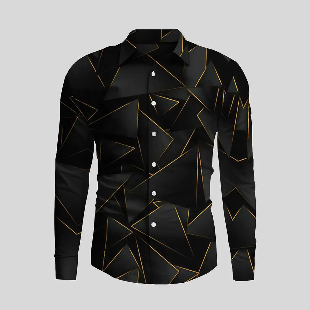 Hot Irregular 3D Print Men's Turn-down Collar Button Shirt Casual Long Sleeve Shirt Fashion Streetwear Trend Tops Men Clothing