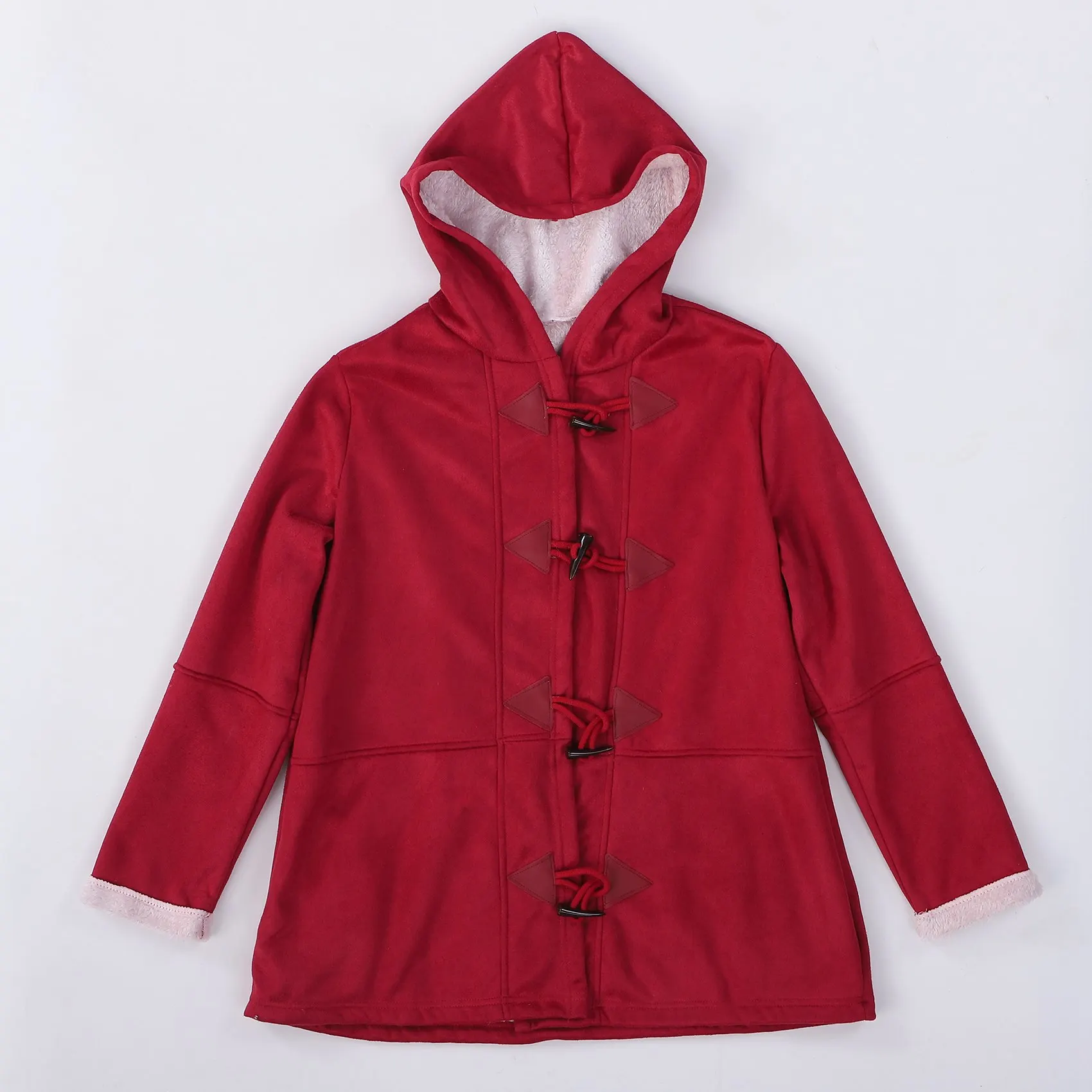 Abrigos de invierno de manga larga de imitación para mujer, chaqueta suelta de doble botonadura, abrigos con bolsillos, rojo vino, L