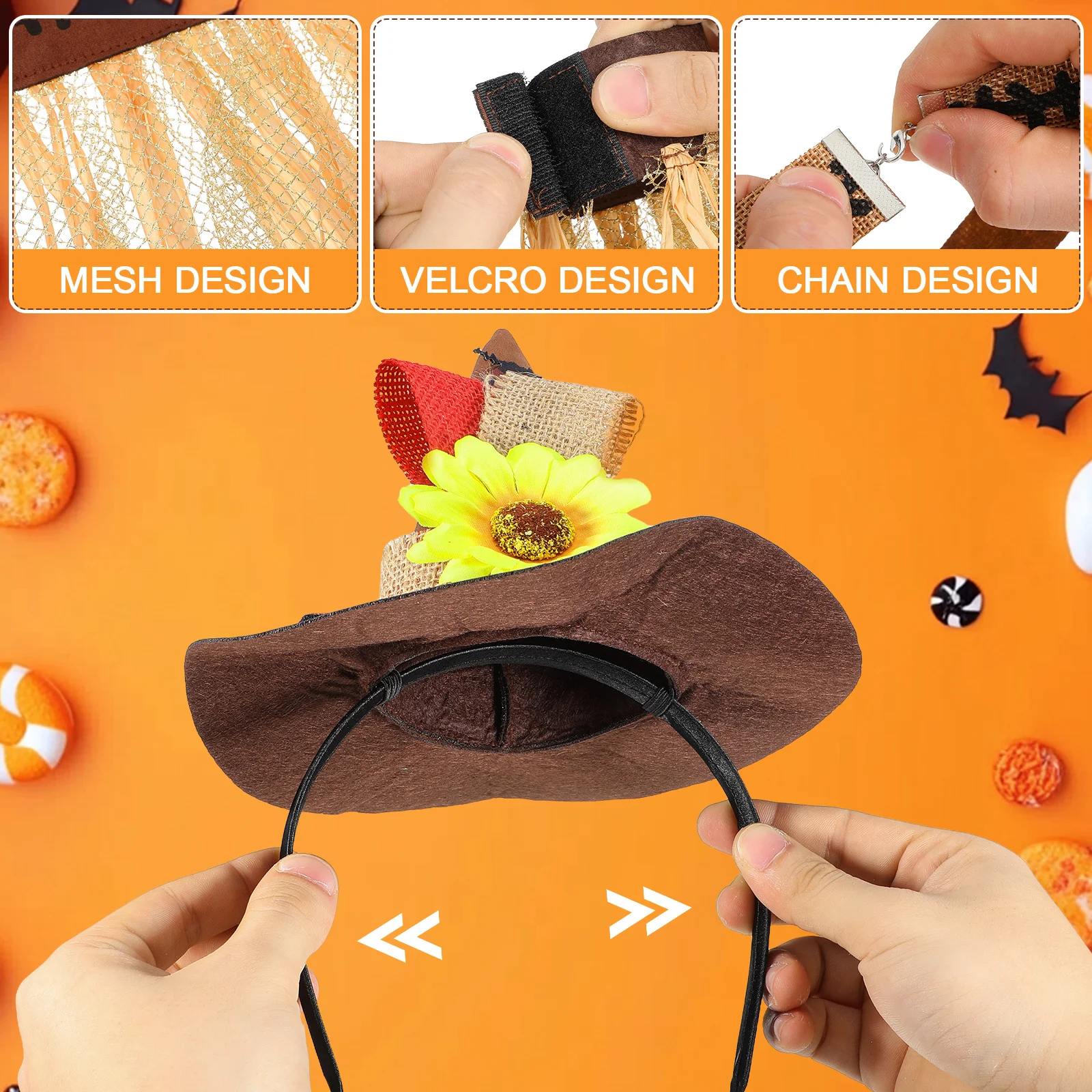 4 szt. Halloweenowe akcesoria do przebrania: słomkowy kapelusz, opaska na nadgarstek, naszyjnik, ozdoby na imprezę, festiwal, karnawał dla dorosłych