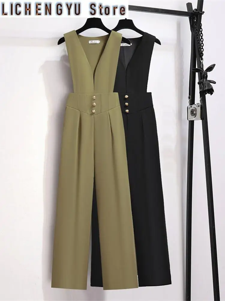 

Sweet Style Women Jumpsuits Button Solid Color Elegant Sleeveless High Waist Female Jumpsuit Spring Summer New