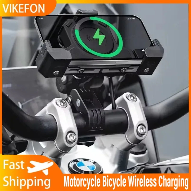 

Motorcycle Bicycle Wireless Charger Phone Holder Stand 3.0 Quick Charging GPS Moto Cellphone Handlebar Mount for 4-7 inch Phone