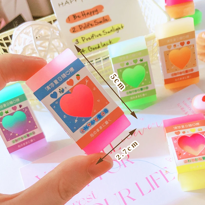 office supplies Students Cool Prizes Kawaii Stationery Cute Rubber School Supplies kit Novelty Lovely heart Eraser for Kids