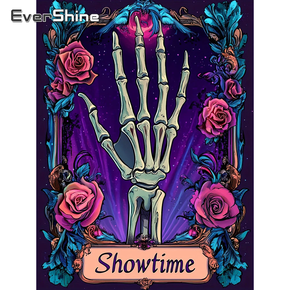 EverShine Diamant-Gemälde, Skelett-Finger, voll quadratisch, Stickerei, Text, Bild, Strass, Mosaik, Rose, Dekor für Zuhause