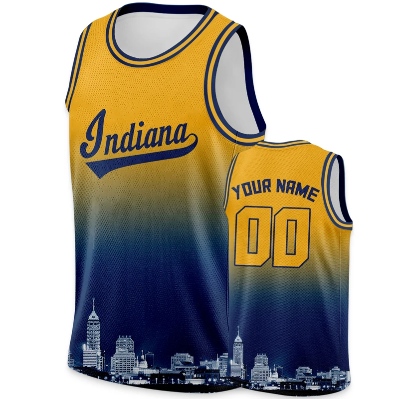 Indiana Basketball Jersey Men Custom Team Blouse Personalized Yellow Basket Tshirt Home Sportwear Top Comfort Sleeveless