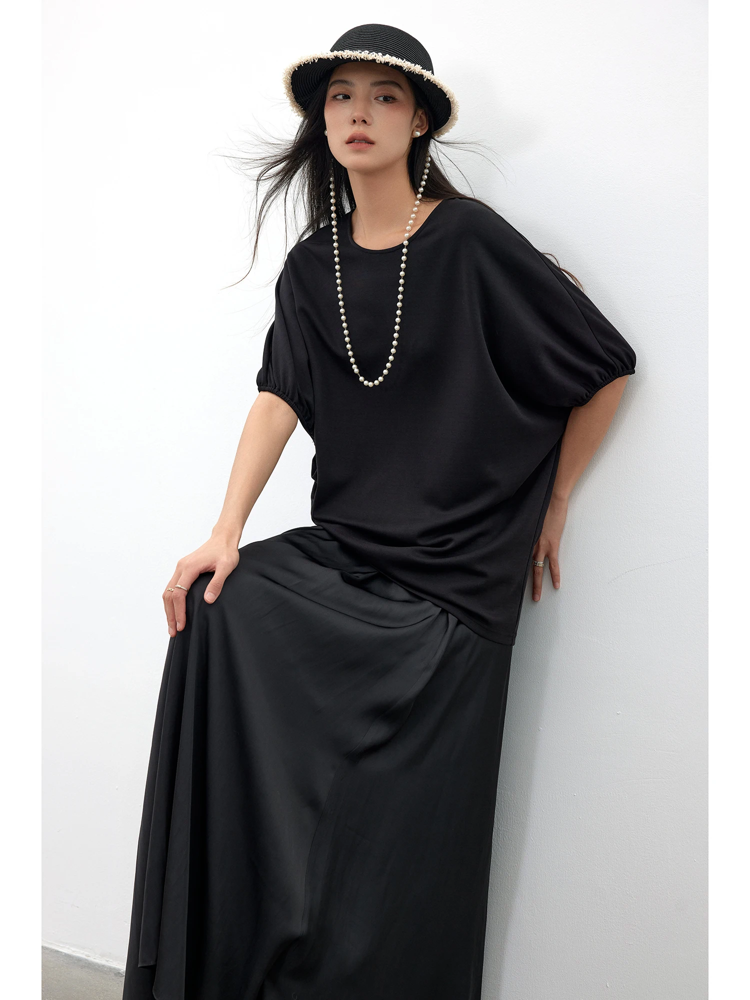 

Женская футболка оверсайз Owyee с круглым вырезом и асимметричной плиссированной талией, ультрамягкая, с эффектом детской кожи, для лета