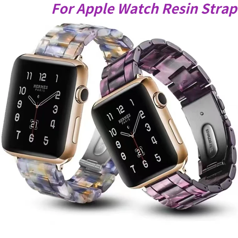 

Resin Strap For Apple Watch 45mm 44mm 42mm 41mm 40mm 38mm Women Metal Bracelet Wristband For iWatch series 8 7 6 5 4 3 SE Correa