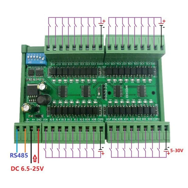 ABMO 5X 32Ch PNP Isolated Digital Input RS485 Modbus Rtu Controller 12V 24V PLC Switch Quantity Acquisition Board(With Case)