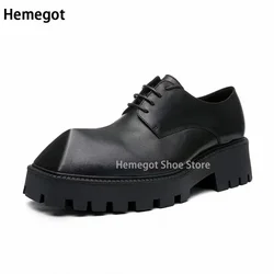 Thick-Soled Rhino Horn Square-Toe Derby Shoes for Men and Women Genuine Leather High-End Versatile Derby Shoes for Couples
