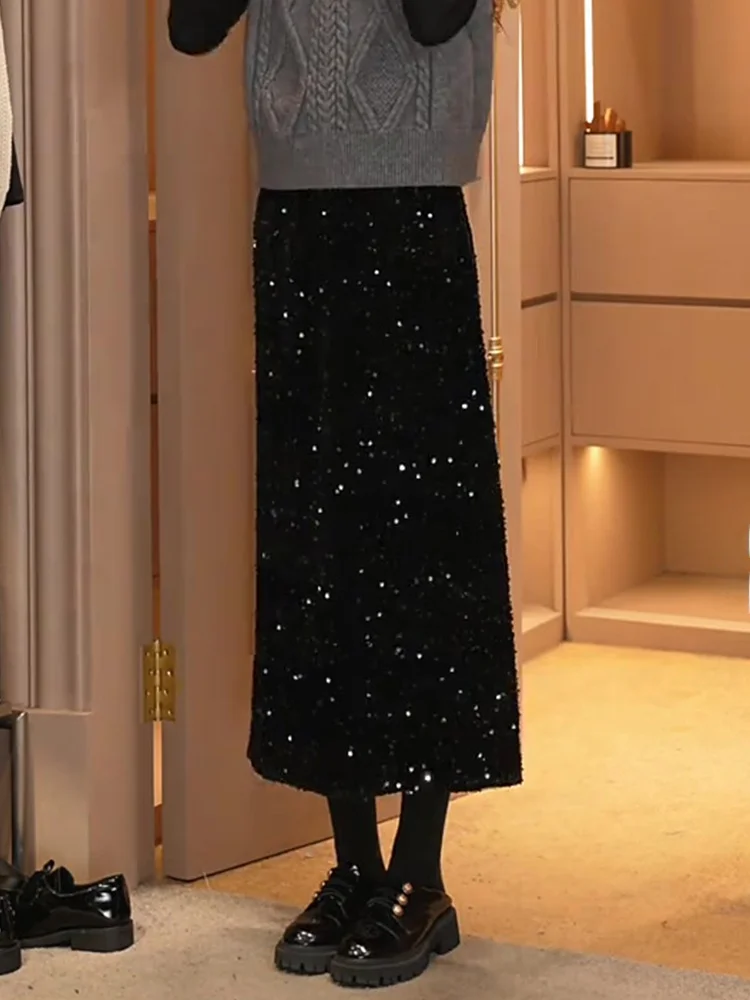 

Donna Women's High Waist iny Sequin Skirt Ele Autumn Winter Mid-Length Straight Cut Formal Casual Faionable Long Skirt