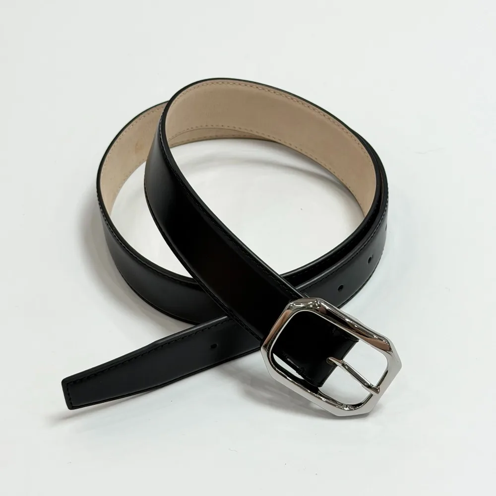 VUJA limited 3.5CM pure cowhide handmade belt simple black leather belt
