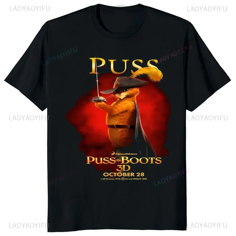 Printed T-shirt Top Movie Puss in Boots T-shirt Summer Trend Harajuku Short Sleeve Unisex Shirt Graphic Large T-shirt