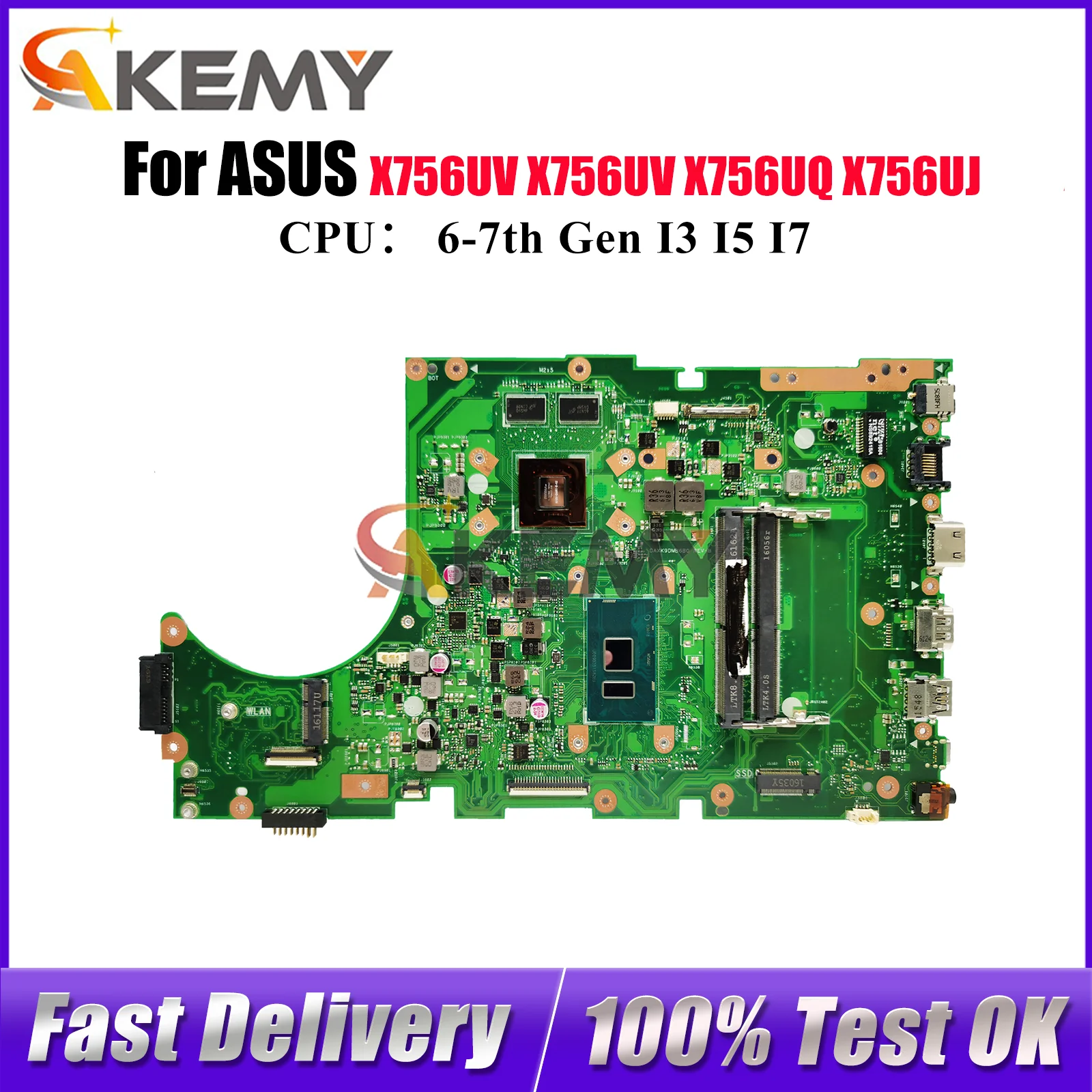 

Материнская плата для ноутбука X756UV для ASUS X756UJ X756UAK X756UQK A756U X756UR X756UV X756UXM X756U X756UQ с процессором I3 I5 I7