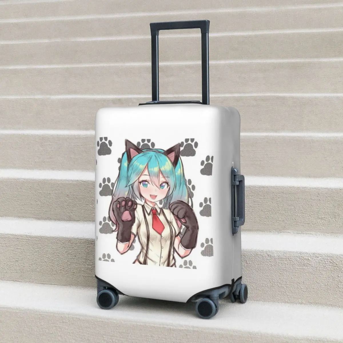 Hatsune Miku Nekko Kawaii غطاء حقيبة حماية مرونة السفر الأمتعة حامي يغطي لمدة 18-32 بوصة