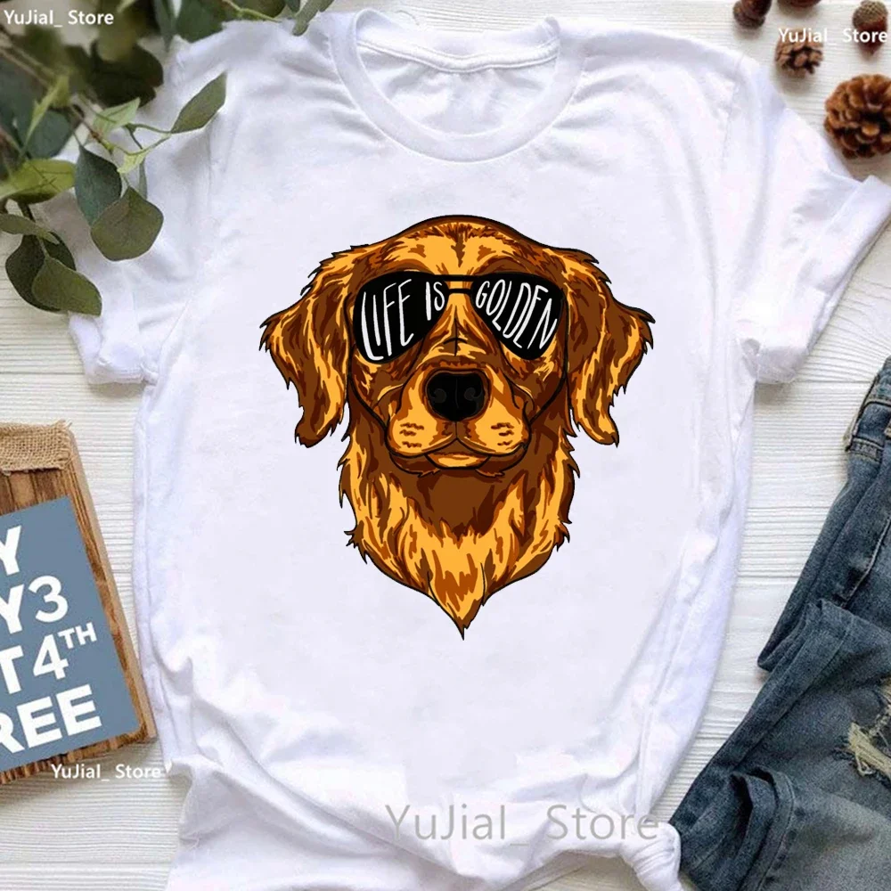 Golden Retriever Hunting Dogs Animal Printed T Shirt For Girls Australian Shepherd Dog With Flower Tshirt Women Harajuku Shirt