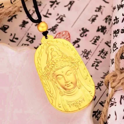 

Unisex 24K Gold AU999 Avalokiteshvara Pendant for Luck & Protection | Vine-wrapped with shell inlay, fresh for casual looks