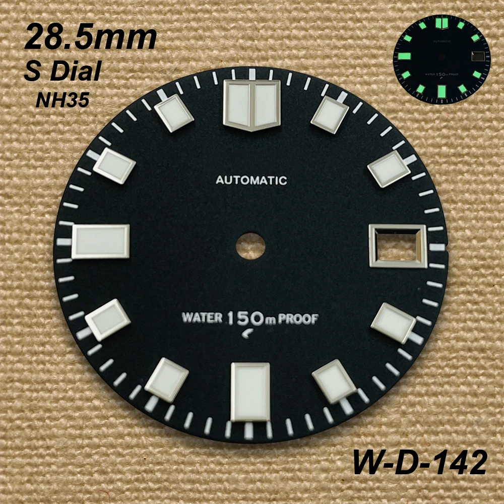 28.5mm S Dial Matte Diving Dial Suitable For NH35/NH36/4R/7S Movement Green Luminous High Quality Watch Modificatio