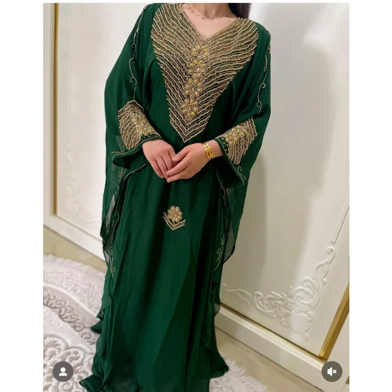 Green New Moroccan Dubai Kaftans Farasha Abaya Dress Wedding Fancy Long Gown