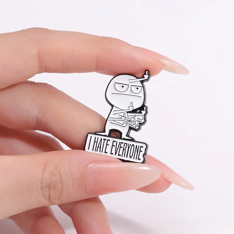 “i Hate Everyone” Little People Enamel Pin Creative New Funny Coat Lapel Pin Badge Trendy Jewelry Presents