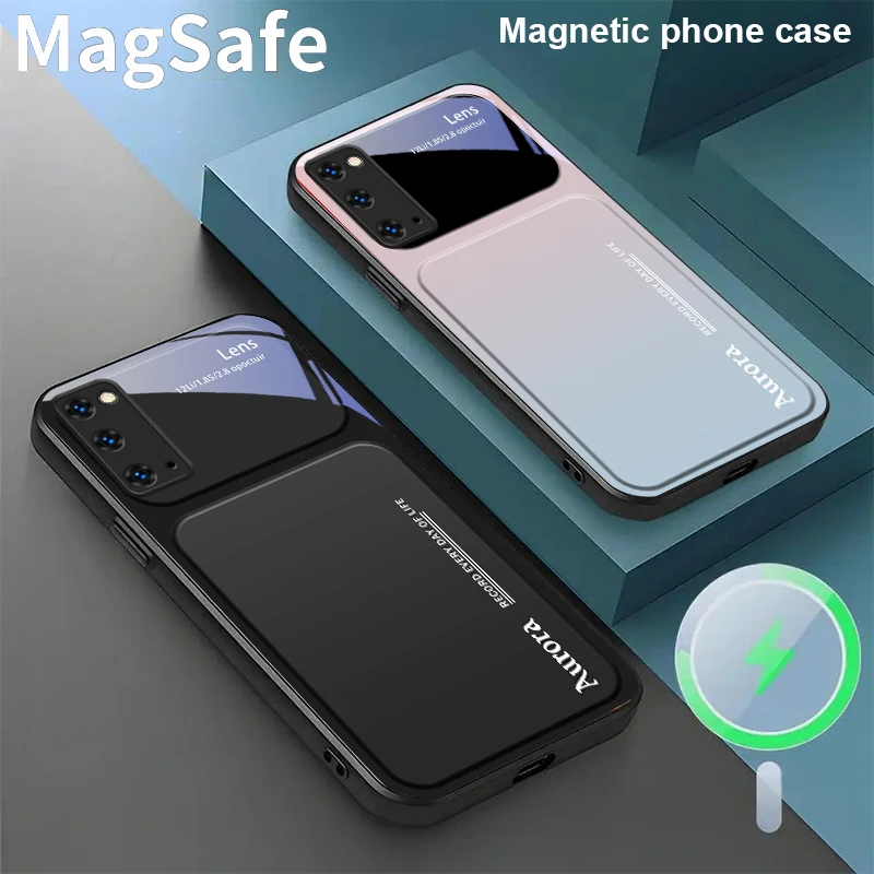 Blu grigio sfumatura di colore Per Samsung Galaxy S20 FE S21 S22 S23 Plus S24 Ultra 25 Edge S24Ultra 22Plus Magsafe Custodia per telefono in vetro