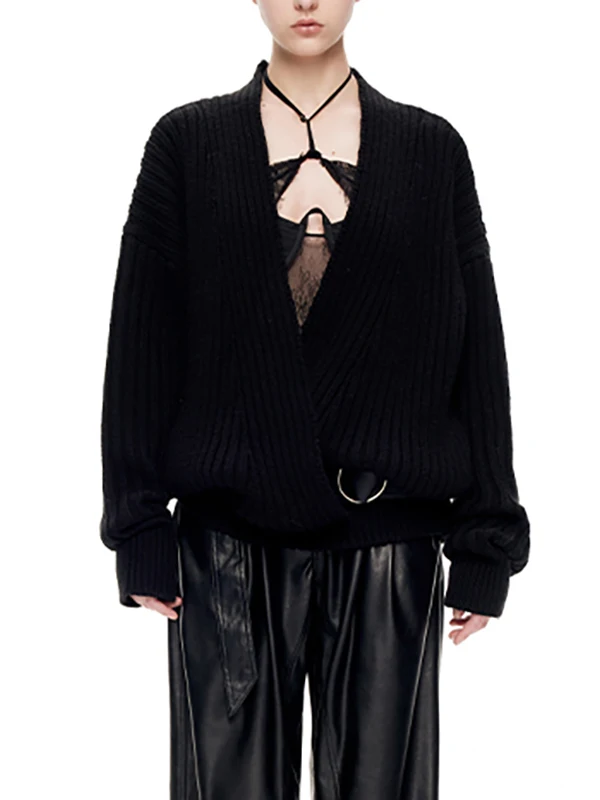 

Cross Ne Low Cut Knitted Sweater Korean Vintage Sle Warm Fce Women's Pullover Top Slimming Meat Covering